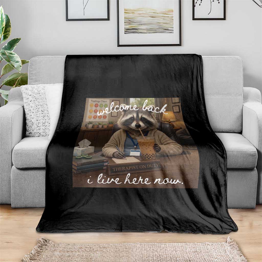 Funny School Therapist Raccoon Drinking Iced Coffee Throw Blanket TS14 Print Your Wear