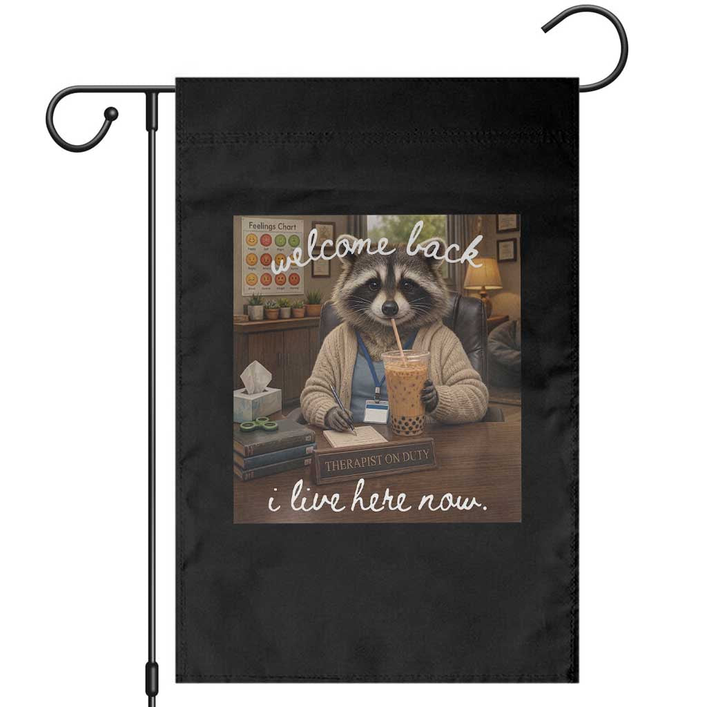 Funny School Therapist Raccoon Drinking Iced Coffee Garden Flag TS14 Black Print Your Wear