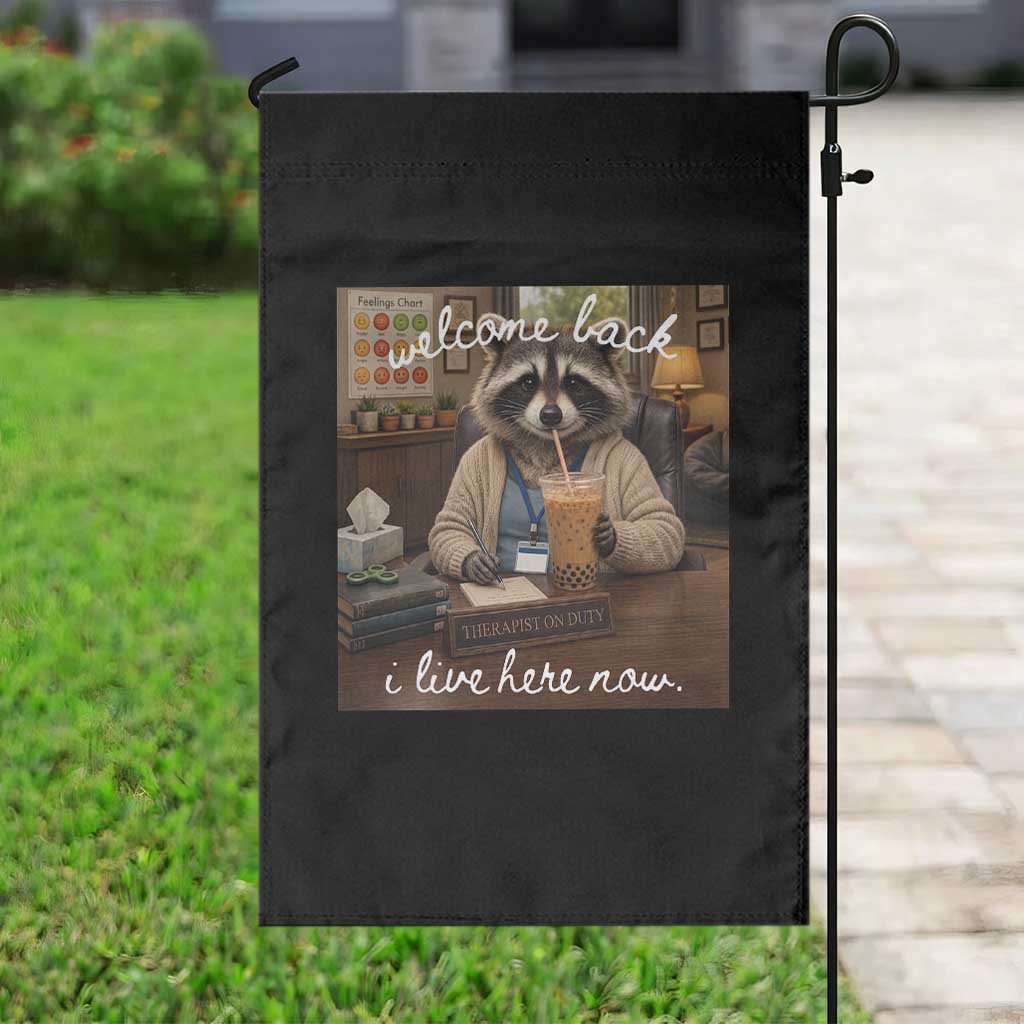 Funny School Therapist Raccoon Drinking Iced Coffee Garden Flag TS14 Print Your Wear