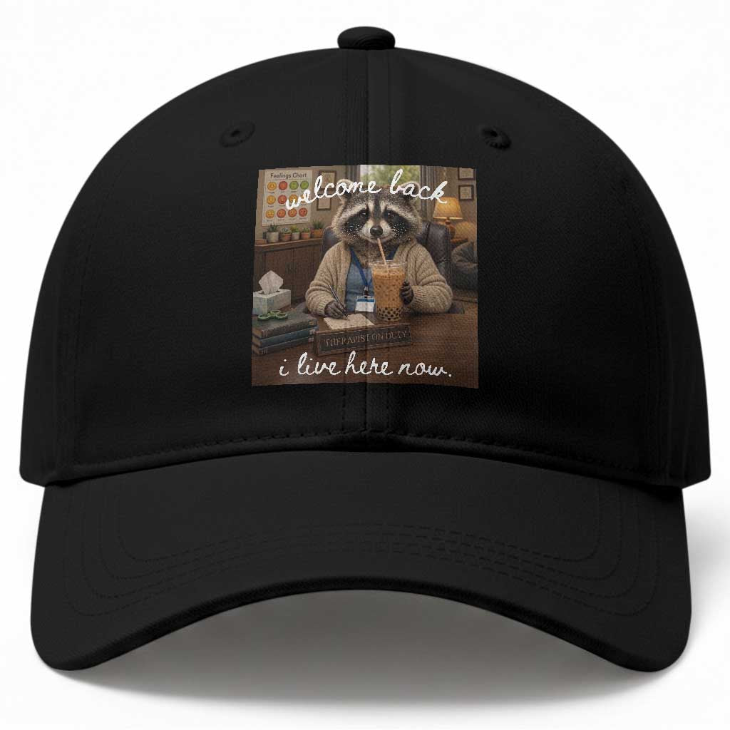 Funny School Therapist Raccoon Drinking Iced Coffee Baseball Cap TS14 Print Your Wear