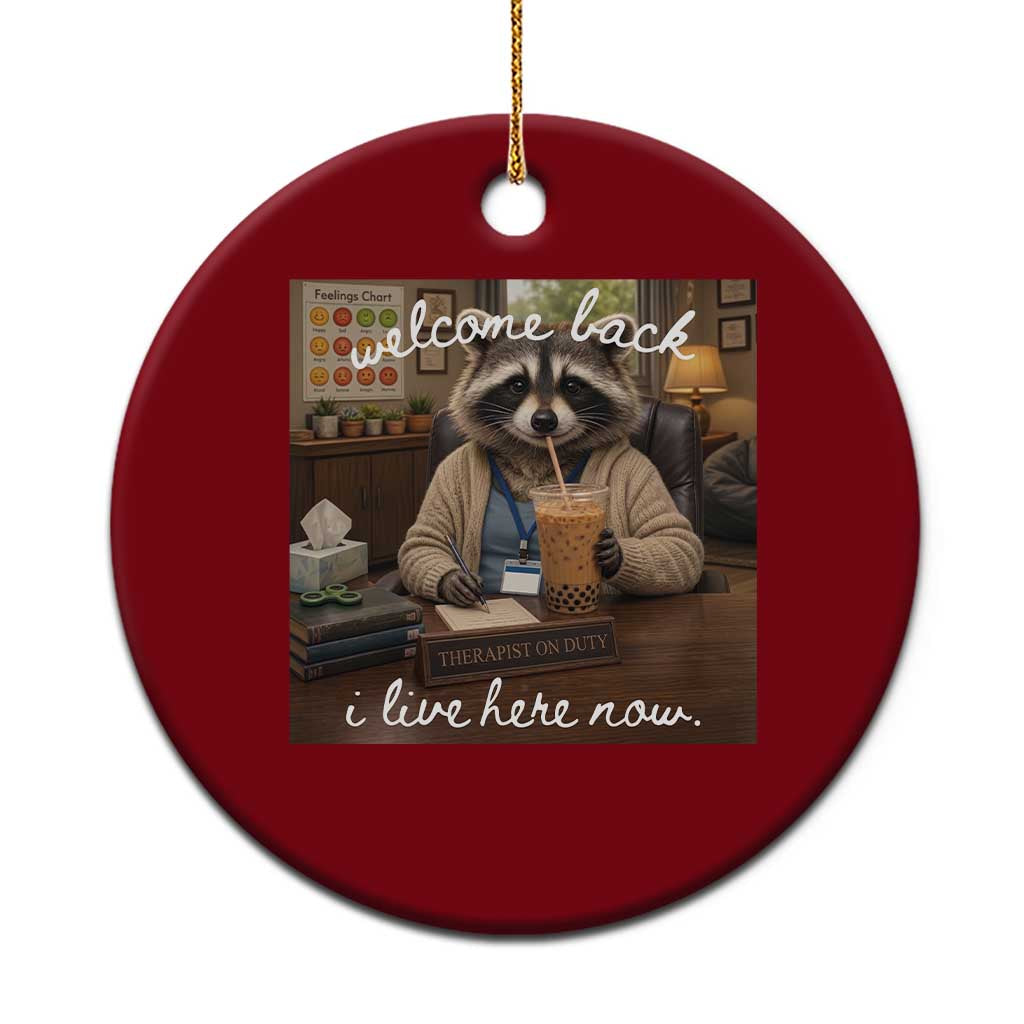 Funny School Therapist Raccoon Drinking Iced Coffee Ceramic Ornament TS14 1pc Red Print Your Wear