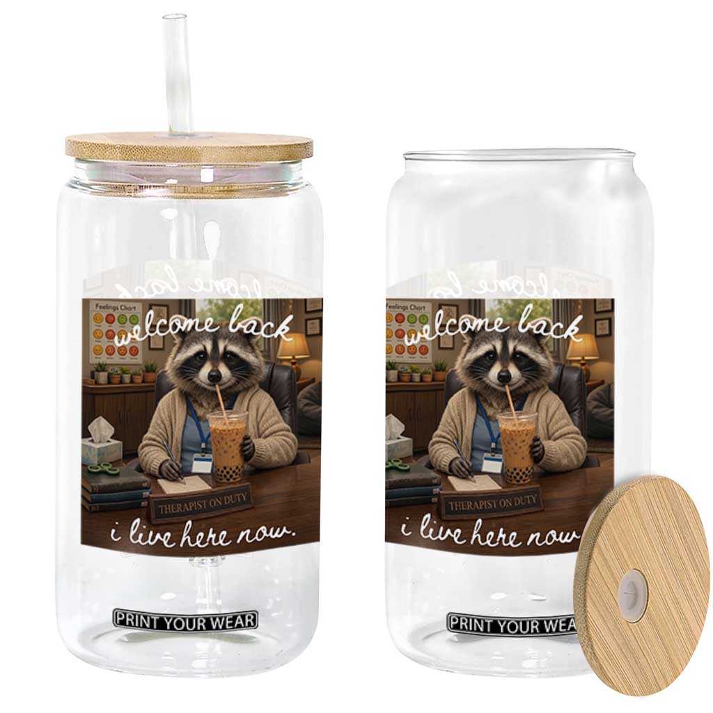 Funny School Therapist Raccoon Drinking Iced Coffee Glass Can TS14 Print Your Wear