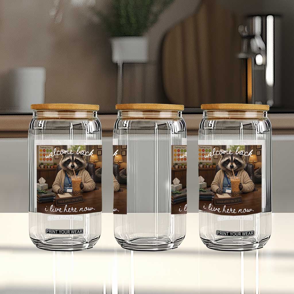 Funny School Therapist Raccoon Drinking Iced Coffee Glass Can TS14 Print Your Wear