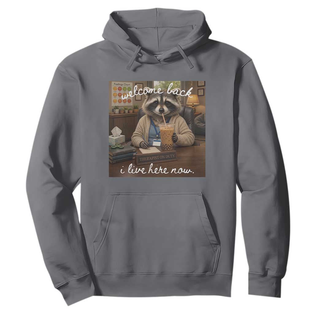 Funny School Therapist Raccoon Drinking Iced Coffee Hoodie TS14 Charcoal Print Your Wear