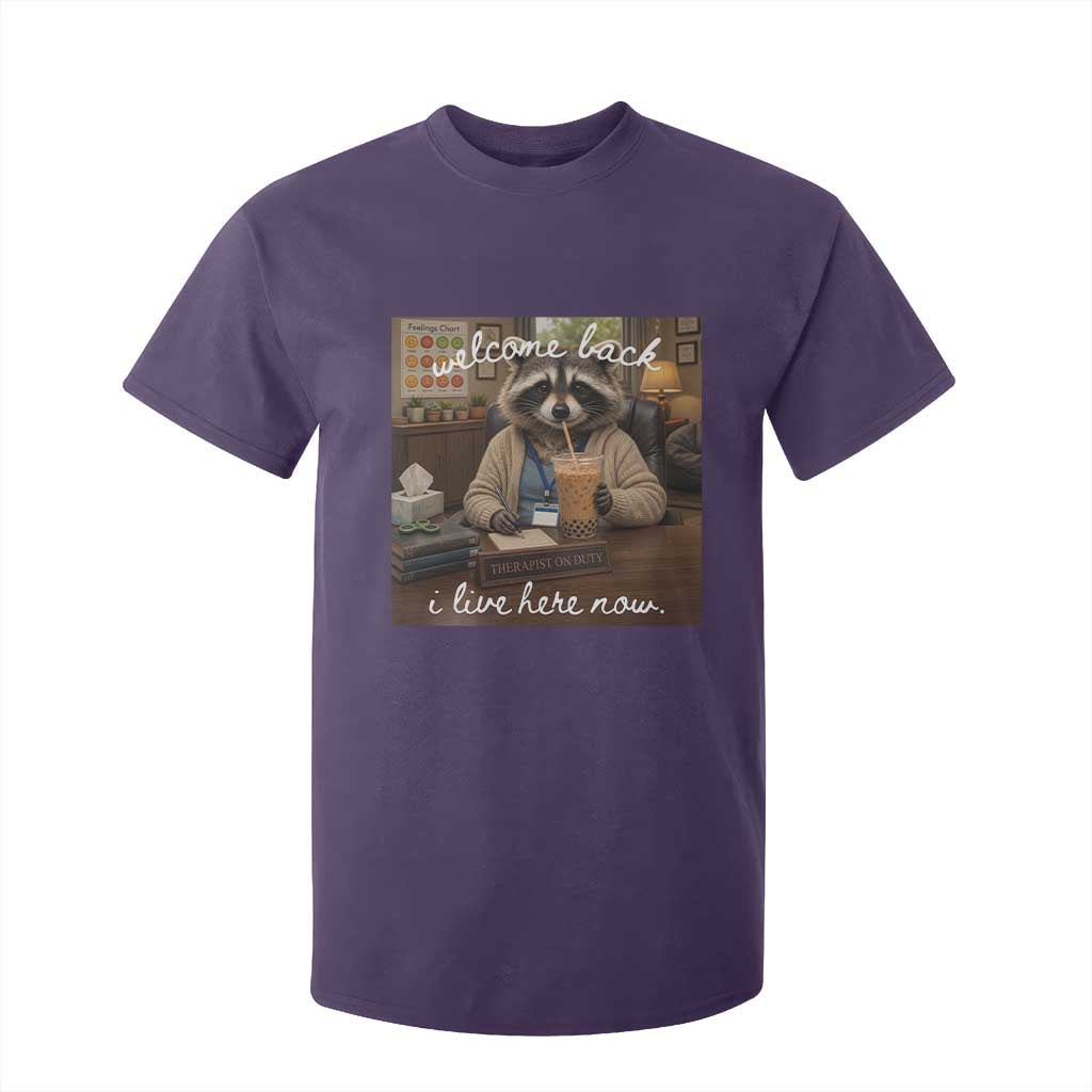 Funny School Therapist Raccoon Drinking Iced Coffee T Shirt For Kid TS14 Purple Print Your Wear
