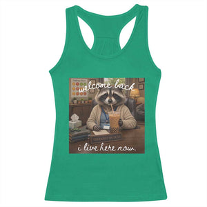 Funny School Therapist Raccoon Drinking Iced Coffee Racerback Tank Top TS14 Irish Green Print Your Wear