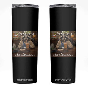 Funny School Therapist Raccoon Drinking Iced Coffee Skinny Tumbler TS14 Black Print Your Wear
