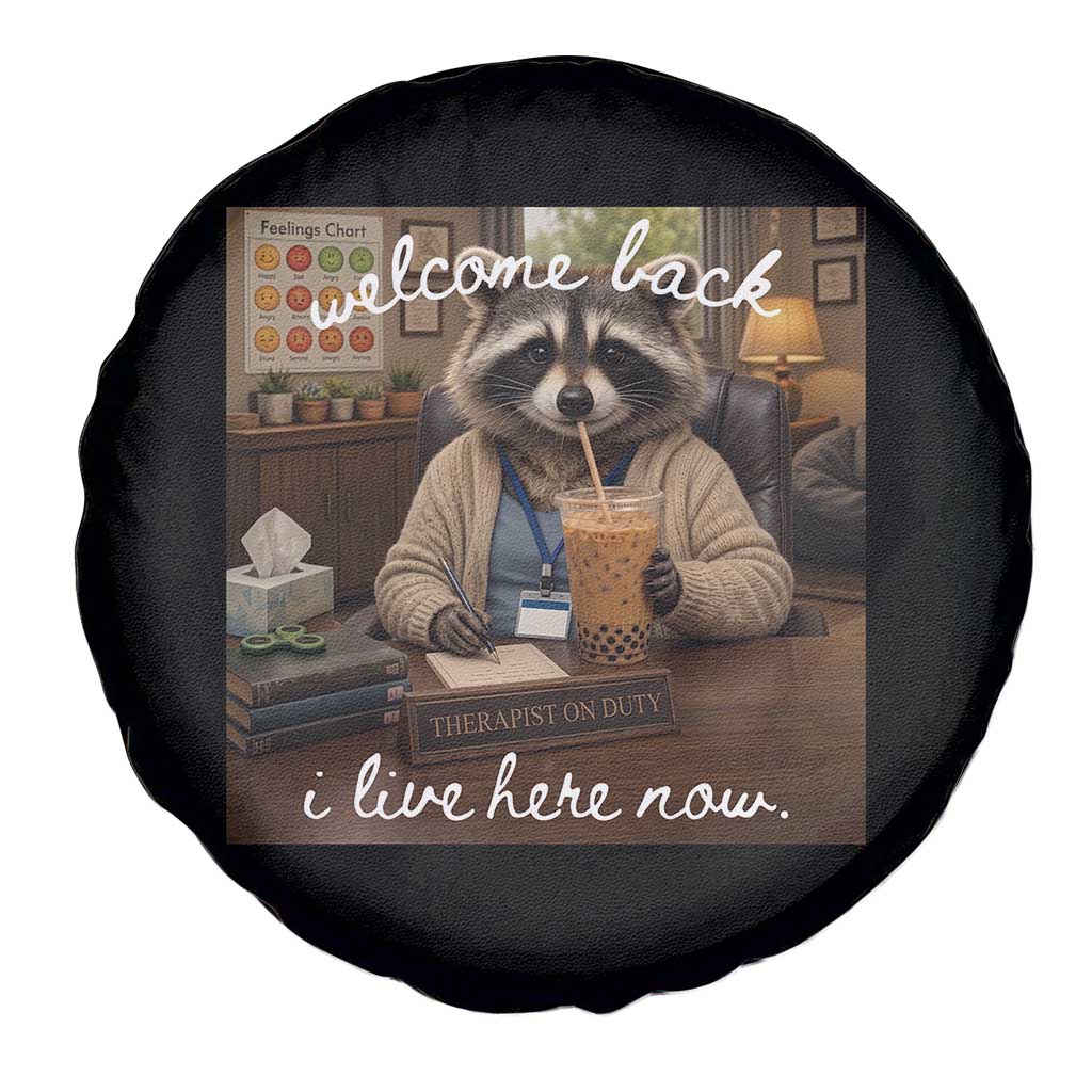 Funny School Therapist Raccoon Drinking Iced Coffee Spare Tire Cover TS14 Print Your Wear