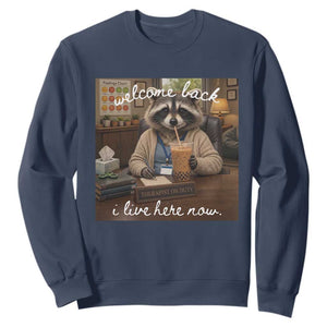 Funny School Therapist Raccoon Drinking Iced Coffee Sweatshirt TS14 Navy Print Your Wear