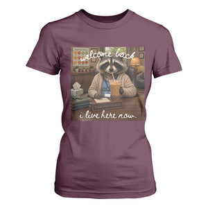 Funny School Therapist Raccoon Drinking Iced Coffee T Shirt For Women TS14 Maroon Print Your Wear