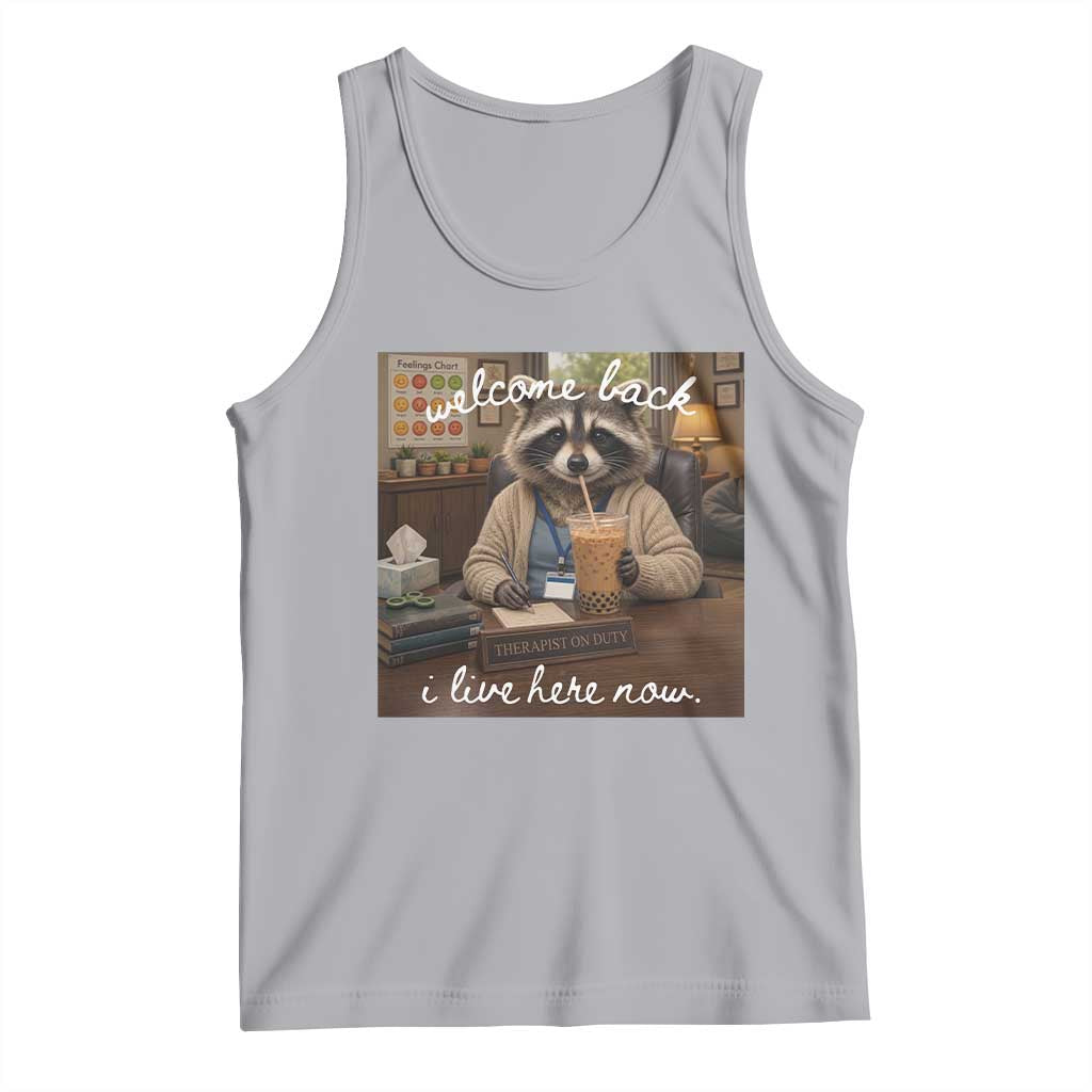 Funny School Therapist Raccoon Drinking Iced Coffee Tank Top TS14 Athletic Heather Print Your Wear