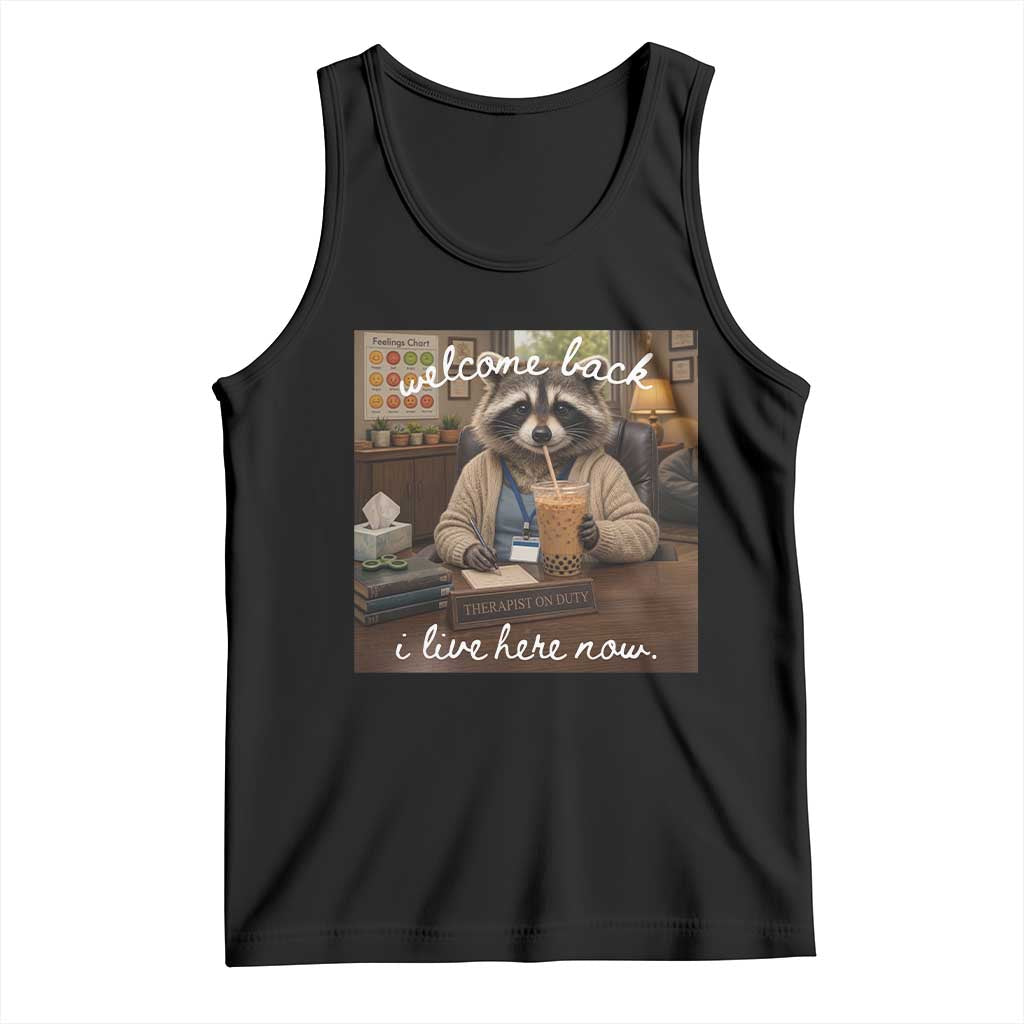 Funny School Therapist Raccoon Drinking Iced Coffee Tank Top TS14 Black Print Your Wear