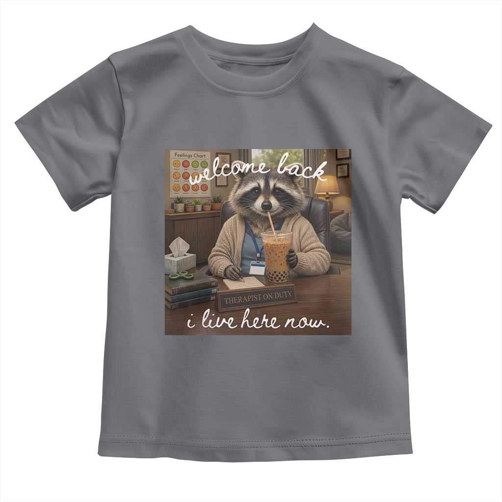 Funny School Therapist Raccoon Drinking Iced Coffee Toddler T Shirt TS14 Charcoal Print Your Wear