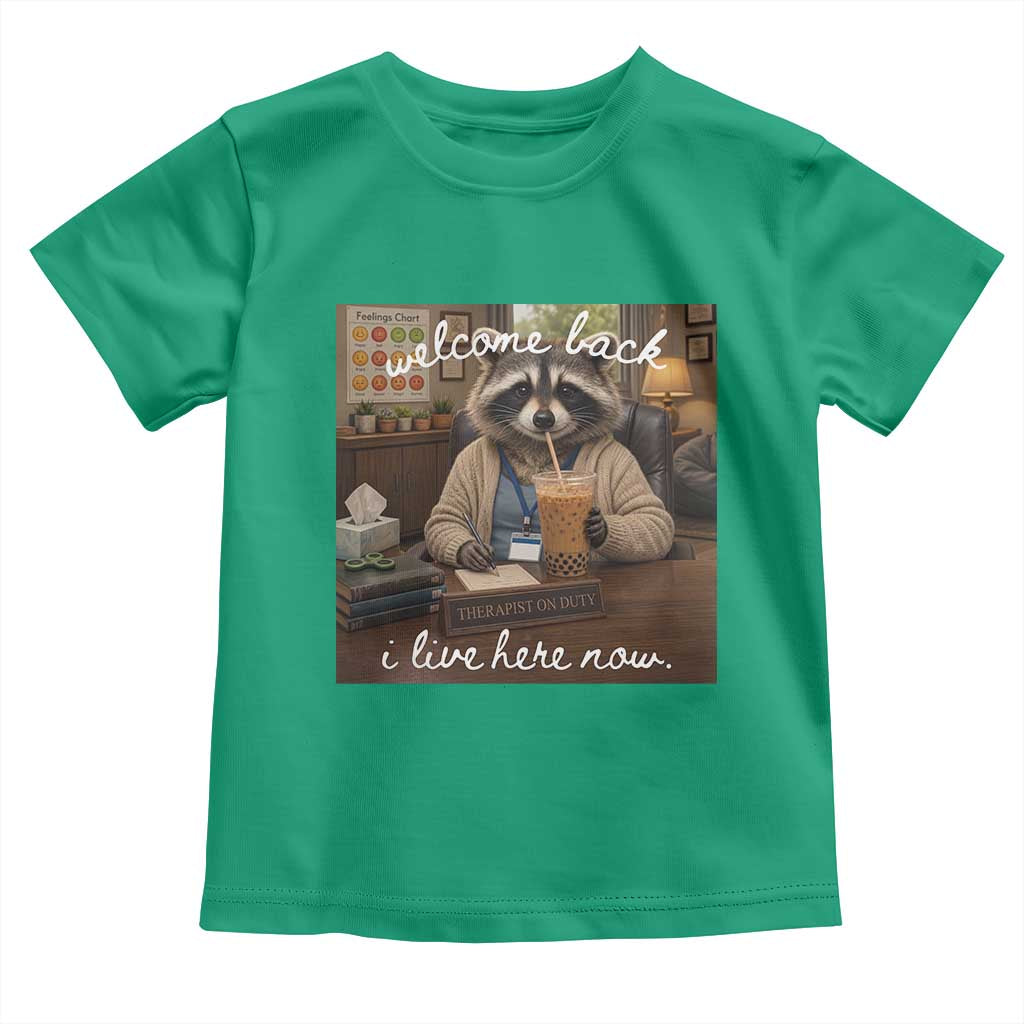 Funny School Therapist Raccoon Drinking Iced Coffee Toddler T Shirt TS14 Irish Green Print Your Wear
