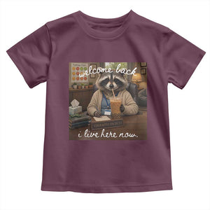 Funny School Therapist Raccoon Drinking Iced Coffee Toddler T Shirt TS14 Maroon Print Your Wear