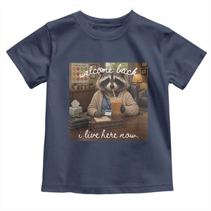 Funny School Therapist Raccoon Drinking Iced Coffee Toddler T Shirt TS14 Navy Print Your Wear