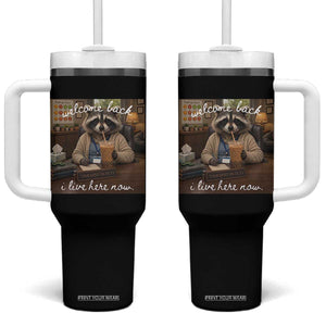 Funny School Therapist Raccoon Drinking Iced Coffee Tumbler With Handle TS14 One Size: 40 oz Black Print Your Wear