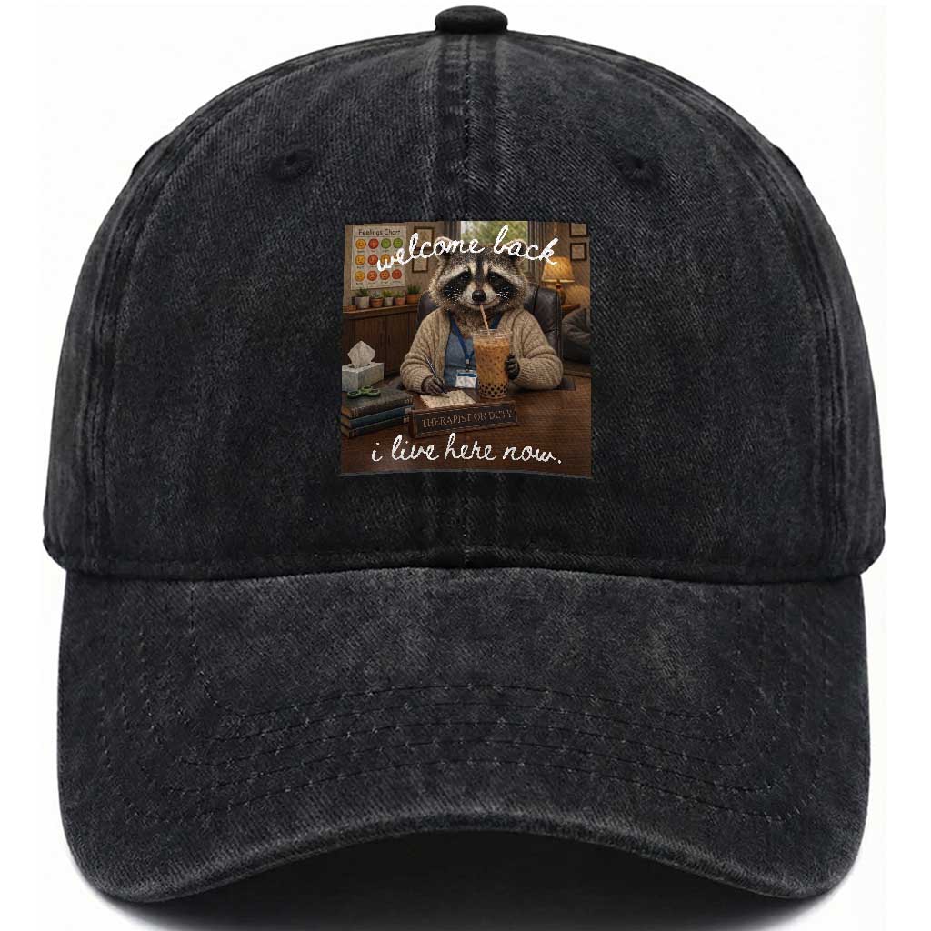 Funny School Therapist Raccoon Drinking Iced Coffee Washed Cotton Baseball Cap TS14 Print Your Wear