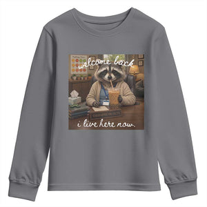 Funny School Therapist Raccoon Drinking Iced Coffee Youth Sweatshirt TS14 Charcoal Print Your Wear