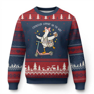 Counselor Support On The Way Ugly Christmas Sweater Silly Goose School Counselor TS14 Navy Red Print Your Wear