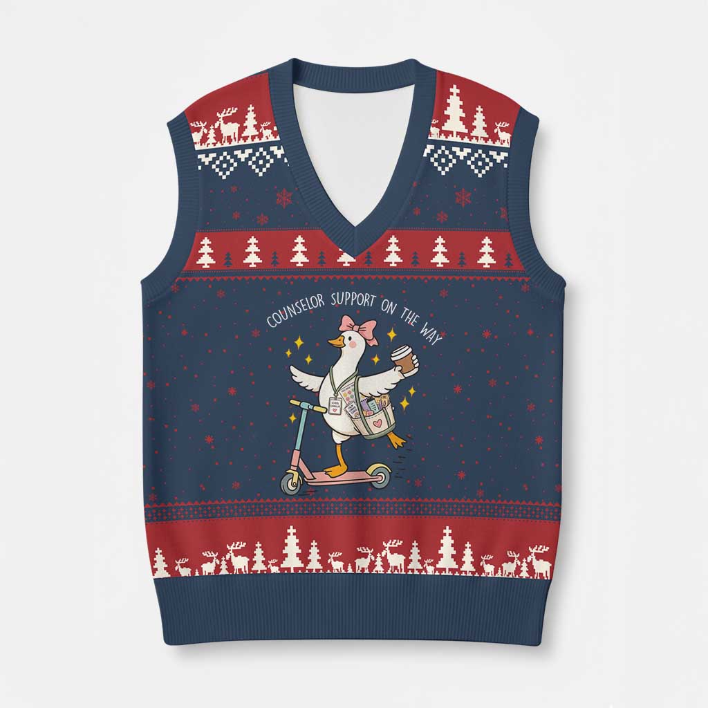 Counselor Support On The Way V-Neck Knit Sweater Vest Silly Goose School Counselor TS14 Navy Red Print Your Wear