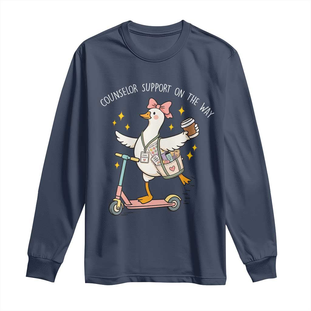 Counselor Support On The Way Long Sleeve Shirt Silly Goose School Counselor TS14 Navy Print Your Wear
