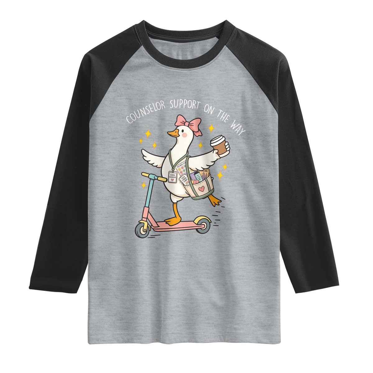 Counselor Support On The Way Raglan Shirt Silly Goose School Counselor TS14 Heather Gray Black Print Your Wear