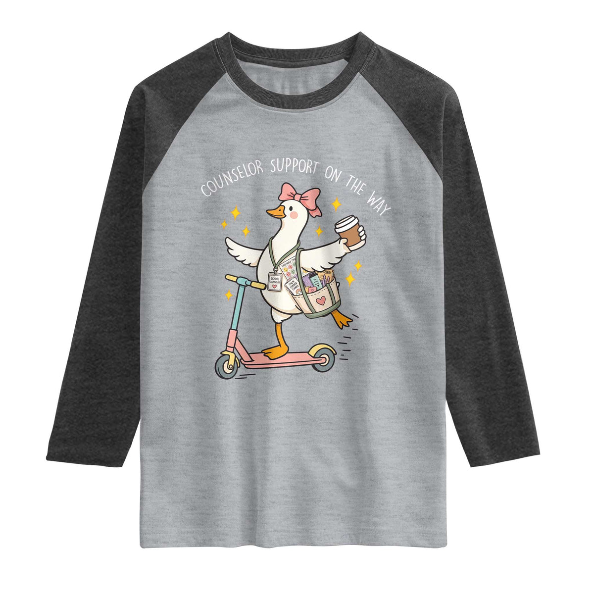 Counselor Support On The Way Raglan Shirt Silly Goose School Counselor TS14 Heather Gray Heather Charcoal Print Your Wear