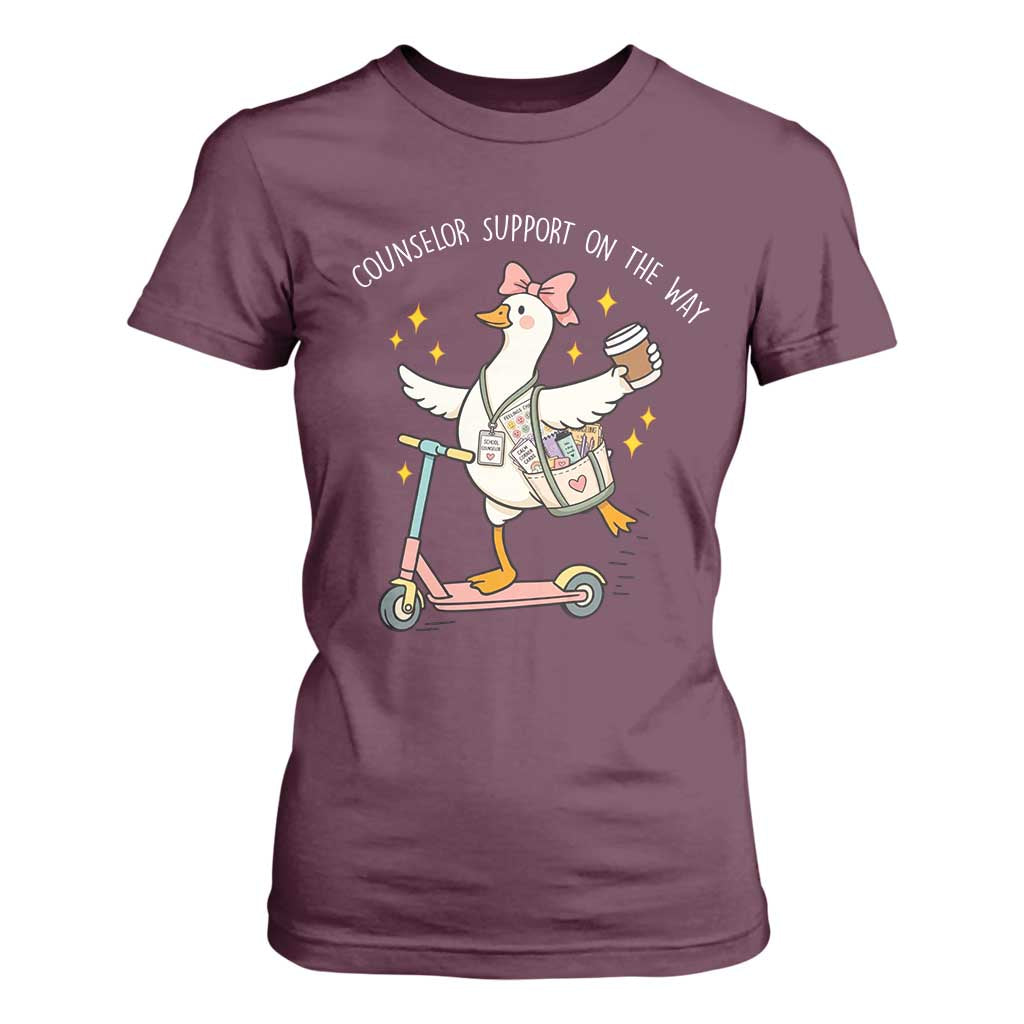 Counselor Support On The Way T Shirt For Women Silly Goose School Counselor TS14 Maroon Print Your Wear