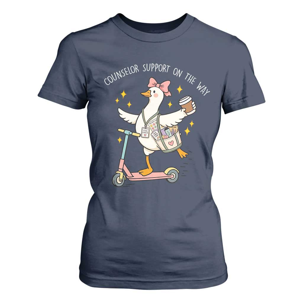 Counselor Support On The Way T Shirt For Women Silly Goose School Counselor TS14 Navy Print Your Wear