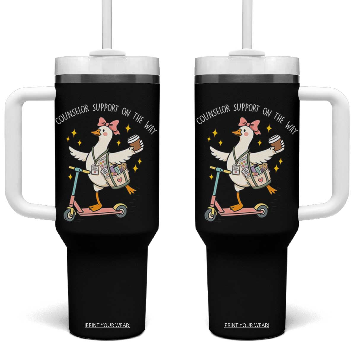 Counselor Support On The Way Tumbler With Handle Silly Goose School Counselor TS14 One Size: 40 oz Black Print Your Wear