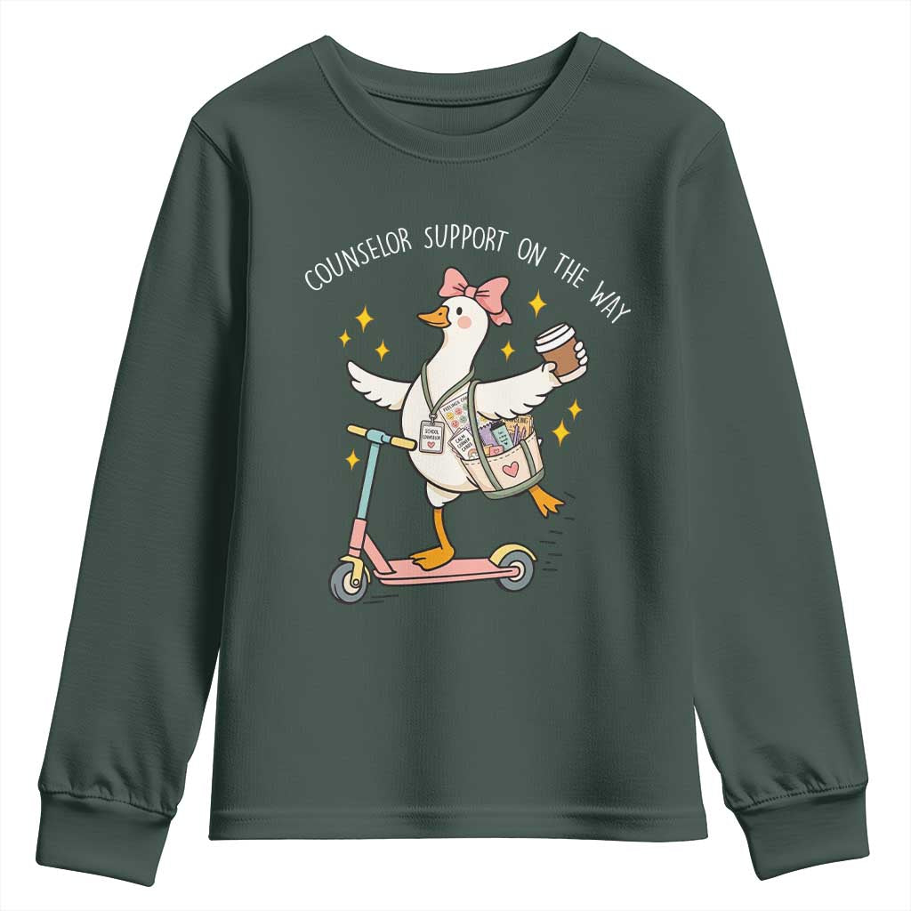Counselor Support On The Way Youth Sweatshirt Silly Goose School Counselor TS14 Dark Forest Green Print Your Wear