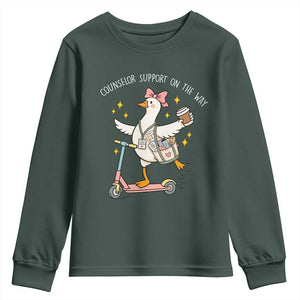 Counselor Support On The Way Youth Sweatshirt Silly Goose School Counselor TS14 Dark Forest Green Print Your Wear