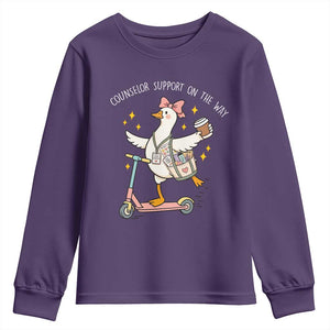 Counselor Support On The Way Youth Sweatshirt Silly Goose School Counselor TS14 Purple Print Your Wear