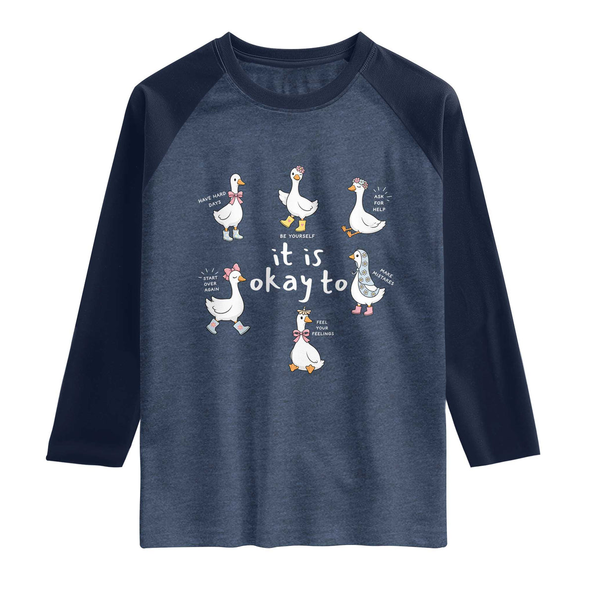 Silly Goose It is Okay to Mental Health Raglan Shirt Counselor Special Education TS14 Heather Denim Navy Print Your Wear