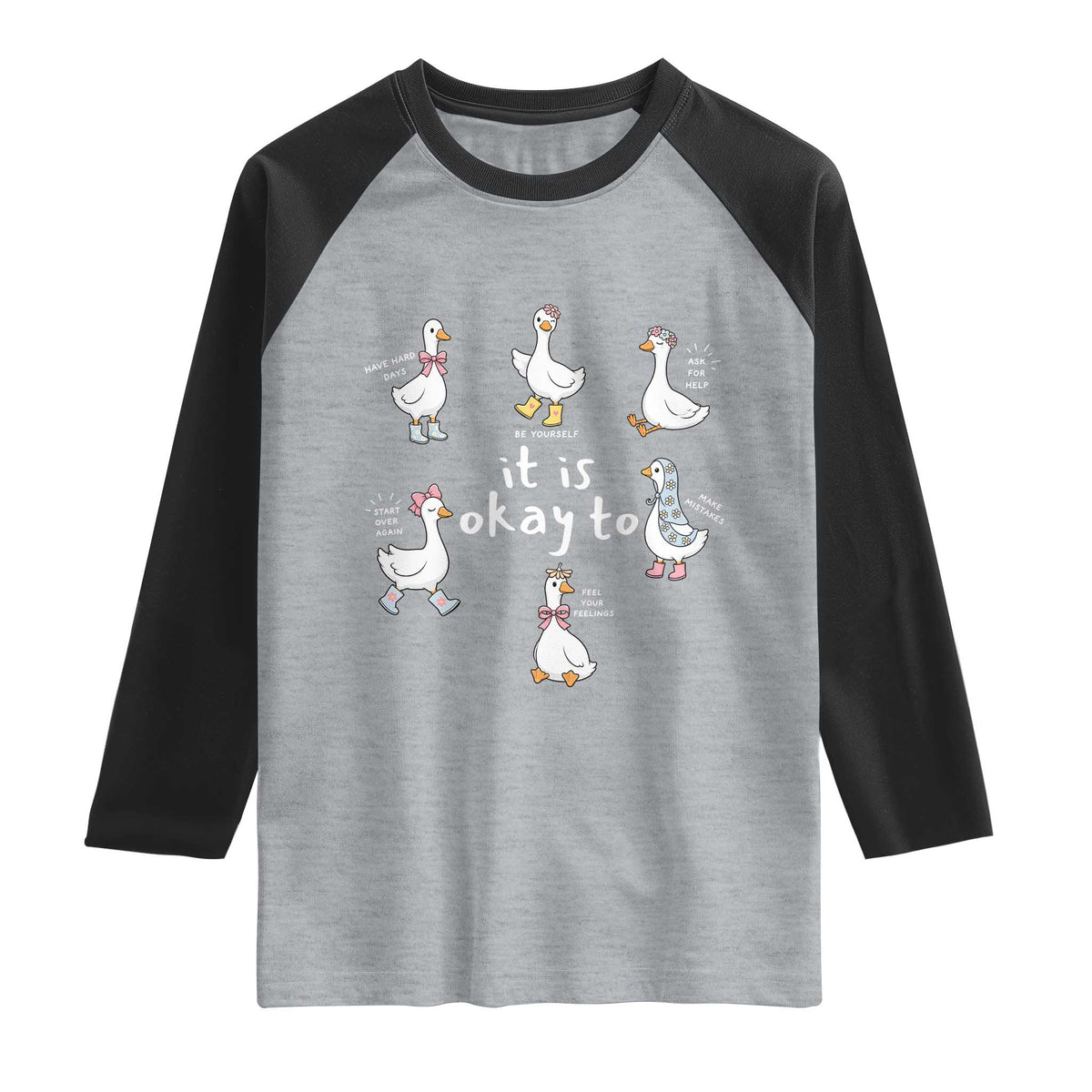 Silly Goose It is Okay to Mental Health Raglan Shirt Counselor Special Education TS14 Heather Gray Black Print Your Wear