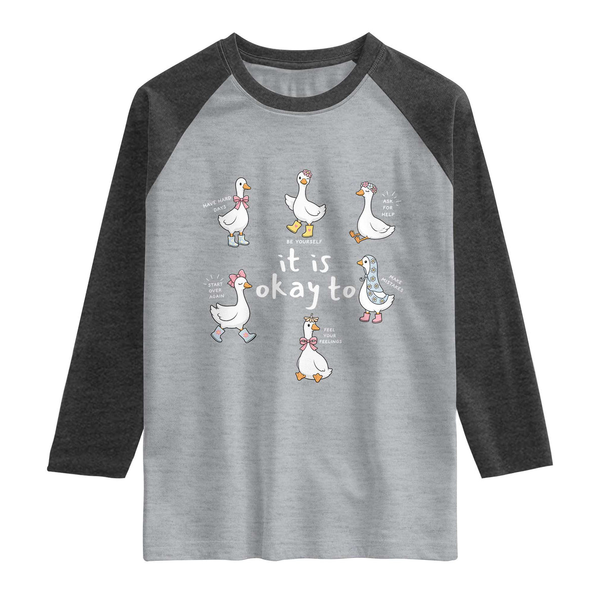 Silly Goose It is Okay to Mental Health Raglan Shirt Counselor Special Education TS14 Heather Gray Heather Charcoal Print Your Wear