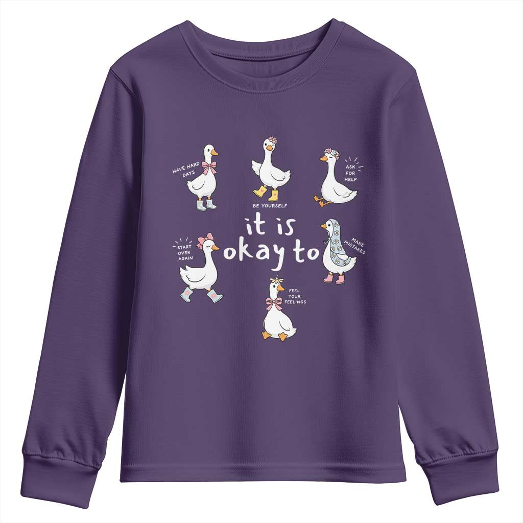 Silly Goose It is Okay to Mental Health Youth Sweatshirt Counselor Special Education TS14 Purple Print Your Wear