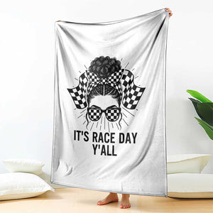 Racing Car Checkered Flag Throw Blanket Messy Bun Woman Race Day TS14 Print Your Wear