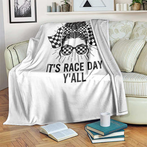 Racing Car Checkered Flag Throw Blanket Messy Bun Woman Race Day TS14 Print Your Wear