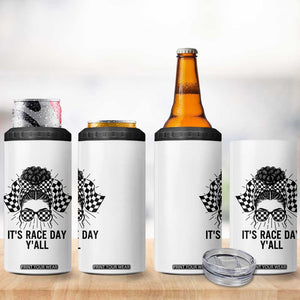 Racing Car Checkered Flag 4 in 1 Can Cooler Tumbler Messy Bun Woman Race Day TS14 Print Your Wear