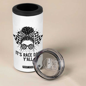 Racing Car Checkered Flag 4 in 1 Can Cooler Tumbler Messy Bun Woman Race Day TS14 Print Your Wear