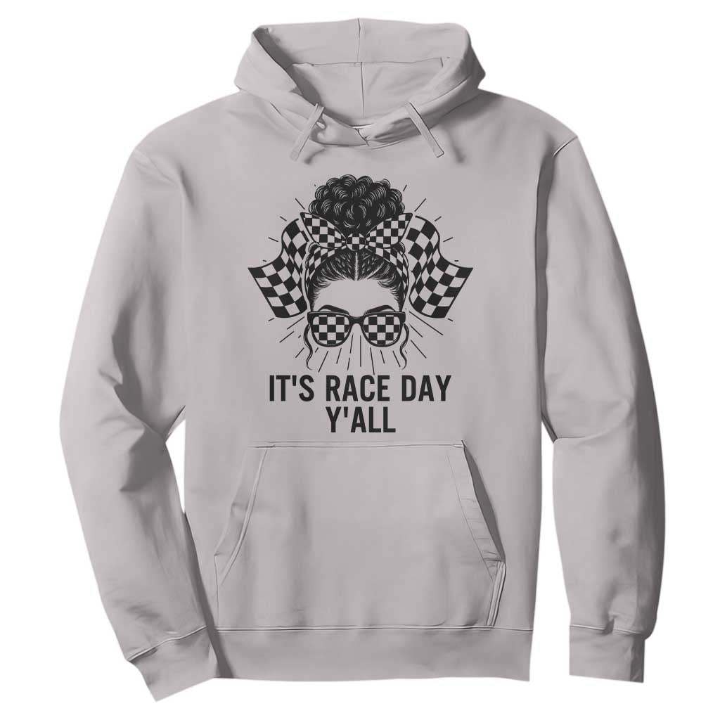 Racing Car Checkered Flag Hoodie Messy Bun Woman Race Day TS14 Ice Gray Print Your Wear