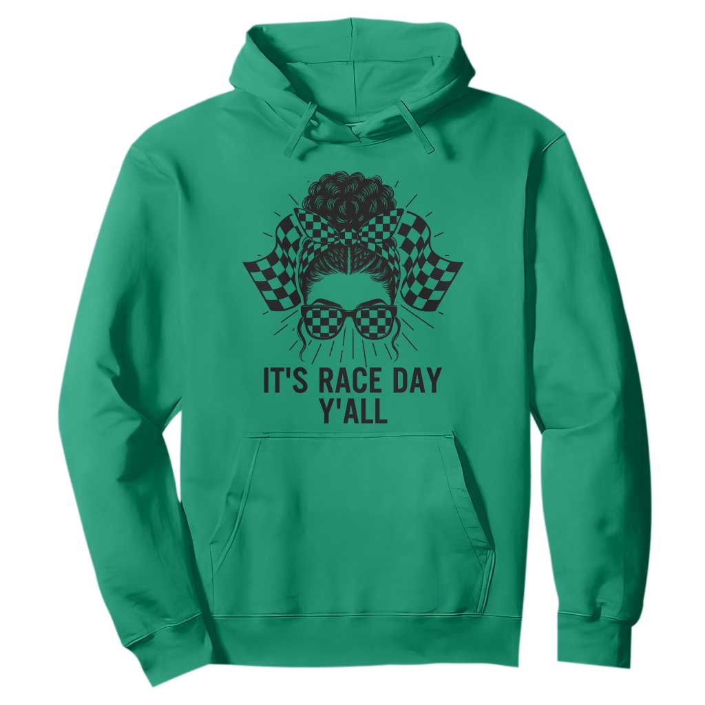 Racing Car Checkered Flag Hoodie Messy Bun Woman Race Day TS14 Irish Green Print Your Wear