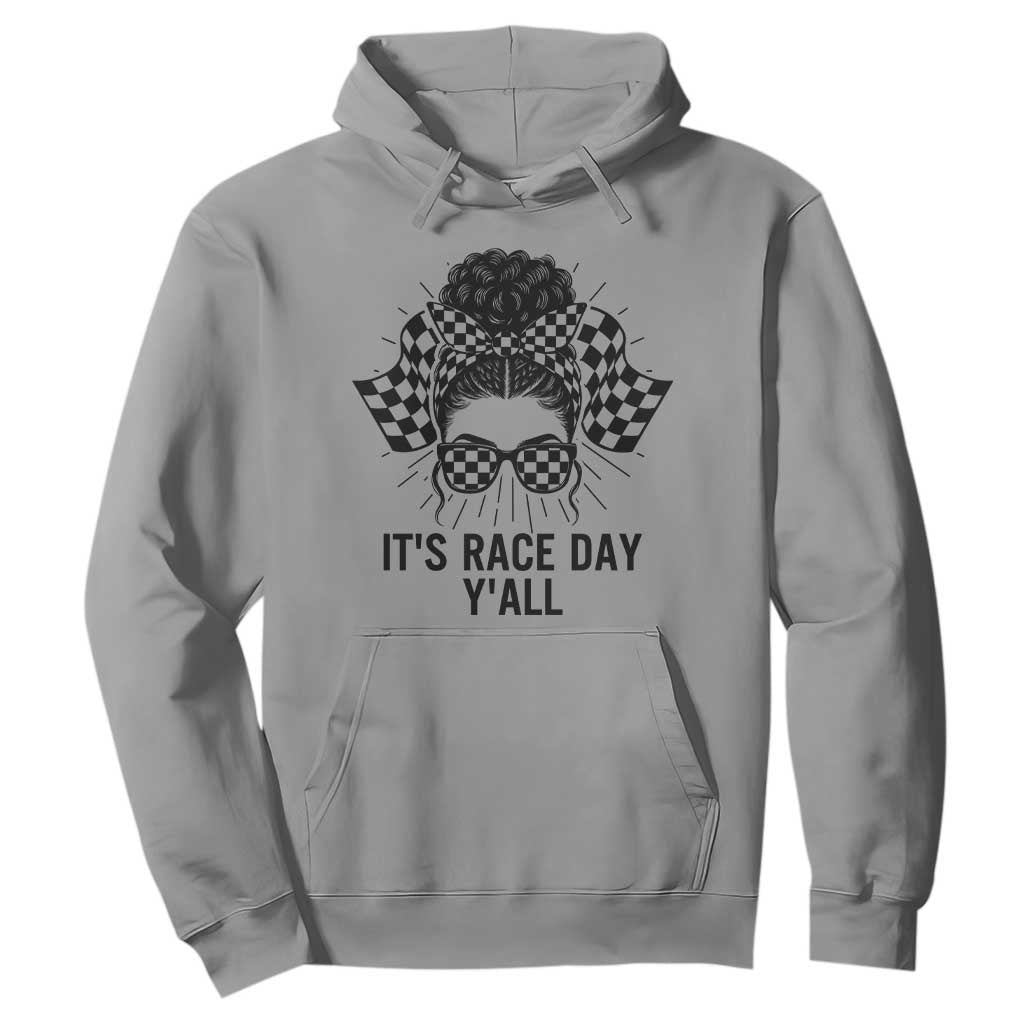 Racing Car Checkered Flag Hoodie Messy Bun Woman Race Day TS14 Sport Gray Print Your Wear
