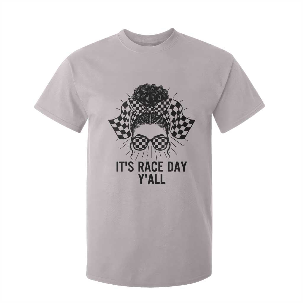 Racing Car Checkered Flag T Shirt For Kid Messy Bun Woman Race Day TS14 Ice Gray Print Your Wear