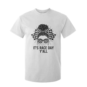Racing Car Checkered Flag T Shirt For Kid Messy Bun Woman Race Day TS14 White Print Your Wear