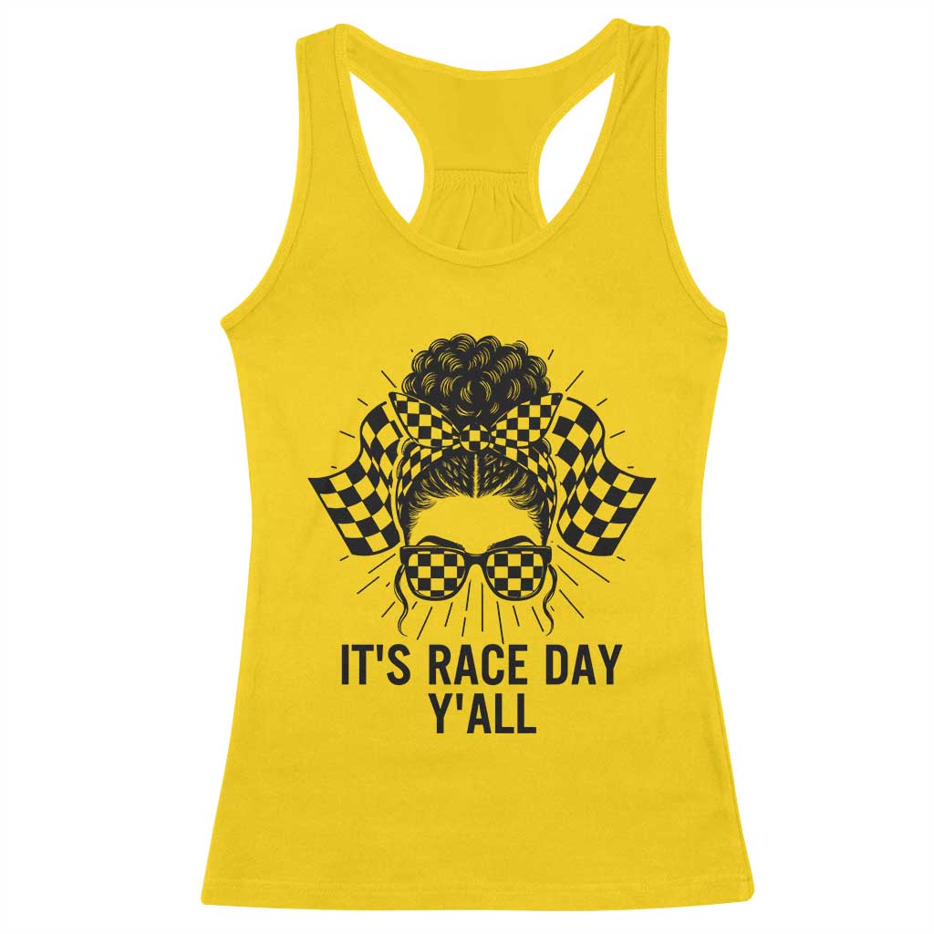 Racing Car Checkered Flag Racerback Tank Top Messy Bun Woman Race Day TS14 Daisy Print Your Wear