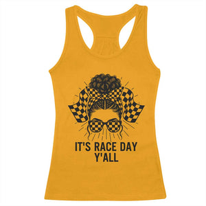 Racing Car Checkered Flag Racerback Tank Top Messy Bun Woman Race Day TS14 Gold Print Your Wear