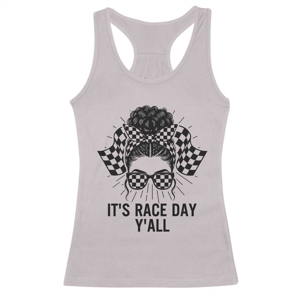 Racing Car Checkered Flag Racerback Tank Top Messy Bun Woman Race Day TS14 Ice Gray Print Your Wear
